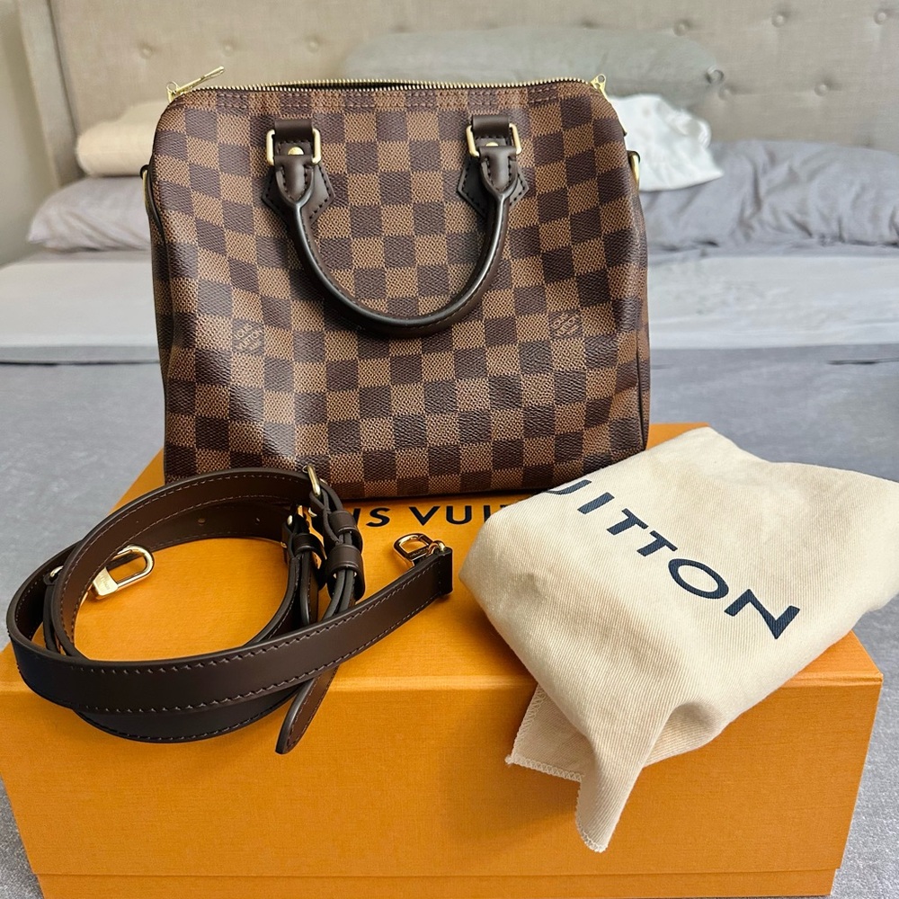 Louis Vuitton Brown Satchel with Iconic Checkered Design